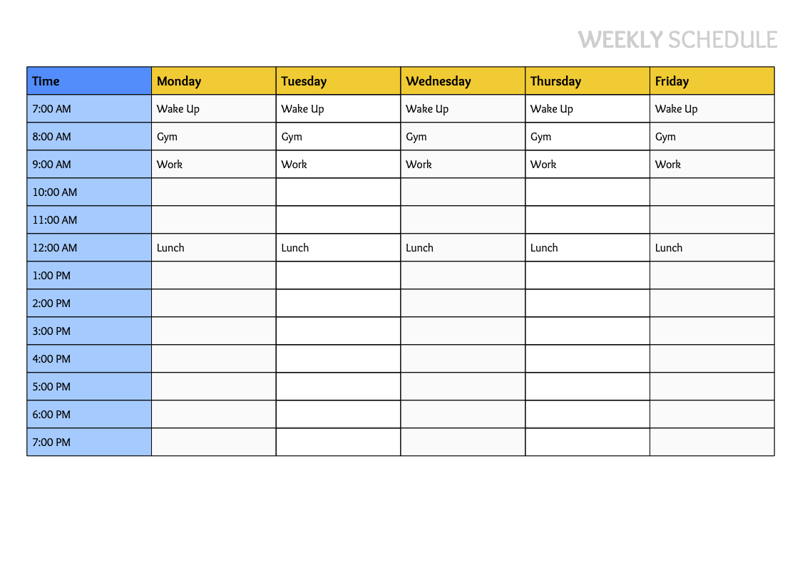 Weekly Schedule template